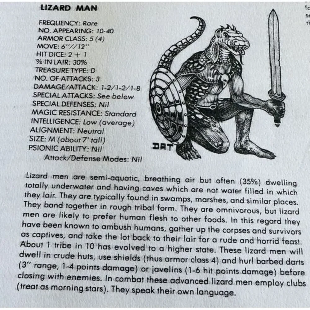Lizard Man Armor‎ Class 5(4) W/sword Miniature Fantasy AD&D 1970's Hand Painted